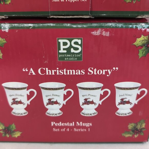 Portmeirion A Christmas Story 4 Pedestal Mugs Salt Pepper Shaker Set Winget - Picture 6 of 16